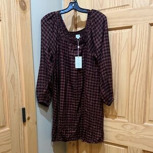 Mud Pie Burgundy Checkered Long Sleeve Dress